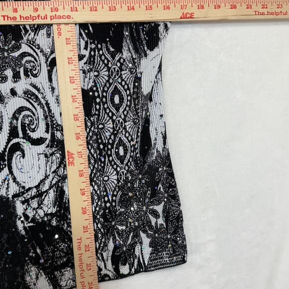 Vintage Brittany Black M Plisse Graphic Top Twist Whimsygoth Paisley Sequin 90s - Picture 5 of 7